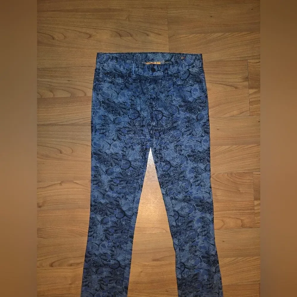 Tory Burch Blue Patterned Straight Leg Jeans